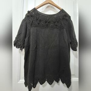 Womens Just Cotton Crochet Style Short Sleeved  Sweater Size Large
